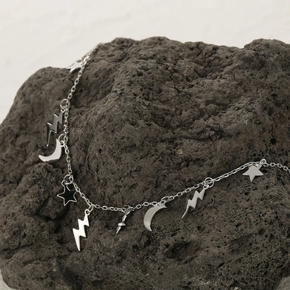 Ig Style Star Moon Lightning Sterling Silver Plating White Gold Plated Necklace