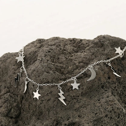 Ig Style Star Moon Lightning Sterling Silver Plating White Gold Plated Necklace