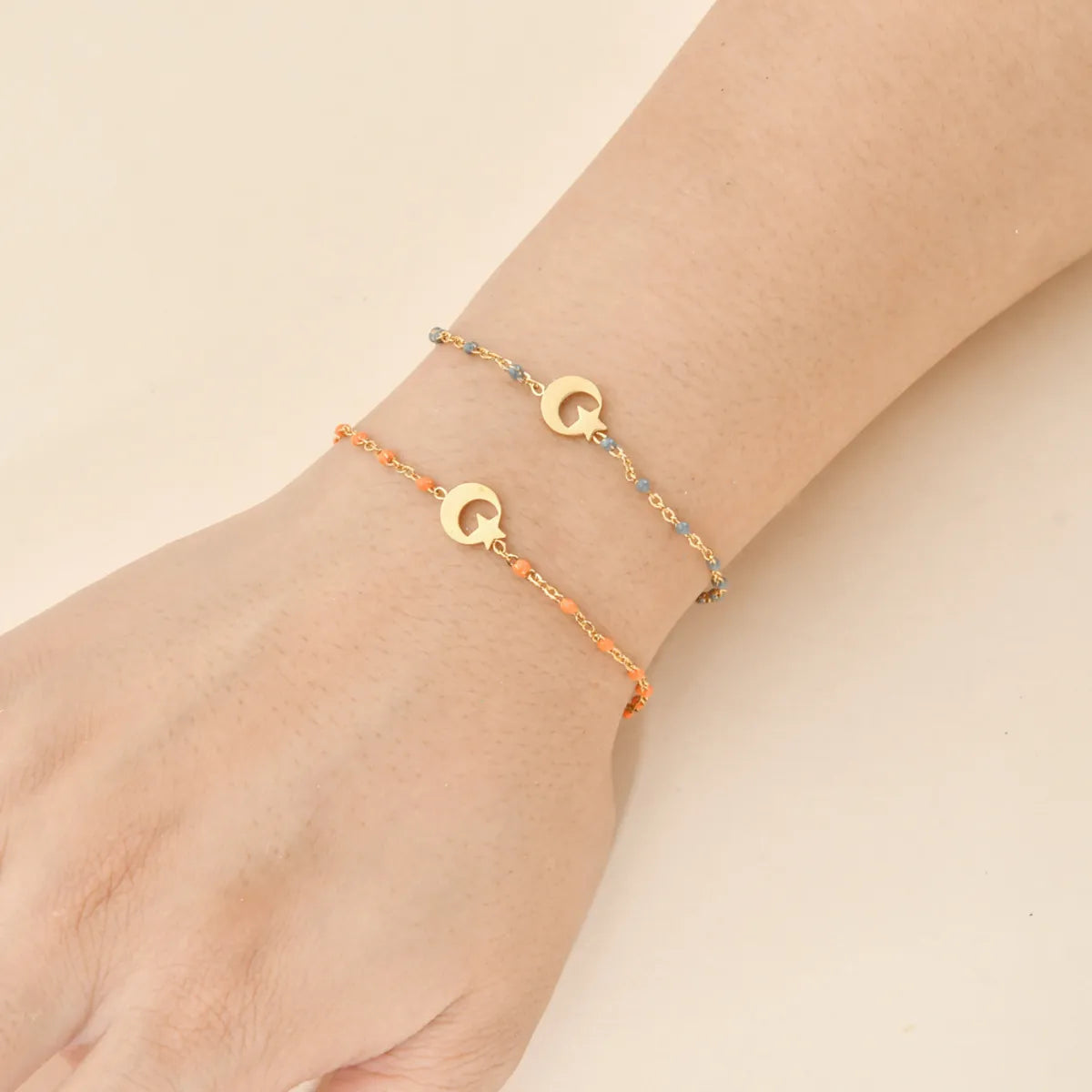 Ig Style Star Moon Stainless Steel Beaded Charm Plating 18k Gold Plated Bracelets