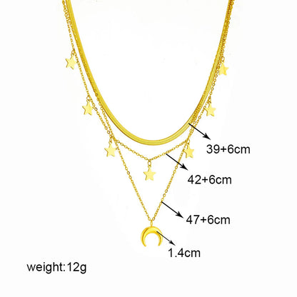 Ig Style Star Moon Stainless Steel Plating 18k Gold Plated Layered Necklaces