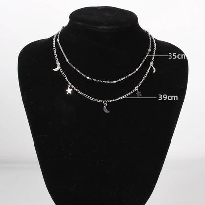 IG Style Star Moon Zinc Alloy Plating Women'S Double Layer Necklaces