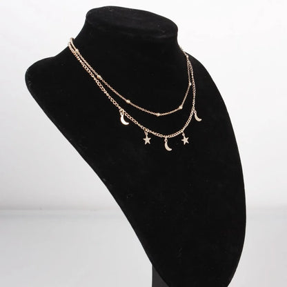 IG Style Star Moon Zinc Alloy Plating Women'S Double Layer Necklaces