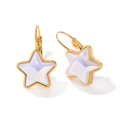 Wholesale Jewelry IG Style Star Oval Heart Shape 304 Stainless Steel Pearl Inlay Rings Earrings