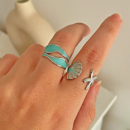 Ig Style Starfish Shell Stainless Steel Open Rings