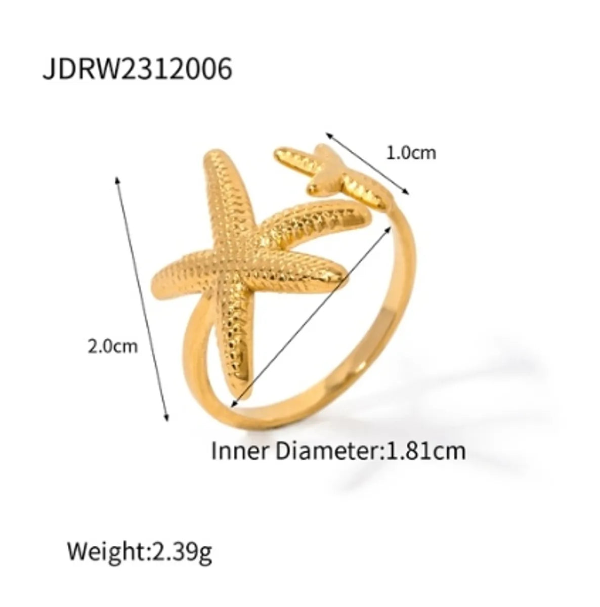 Wholesale Jewelry IG Style Starfish 304 Stainless Steel Plating Open Rings