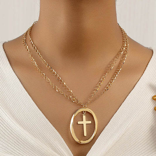 Ig Style Streetwear Cool Style Cross Alloy Plating Hollow Out 14k Gold Plated Women's Pendant Necklace