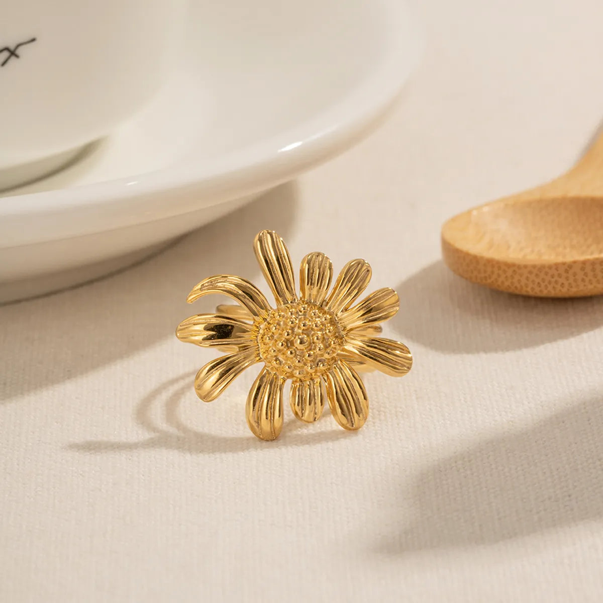 Ig Style Sunflower Stainless Steel Plating 18k Gold Plated Open Ring