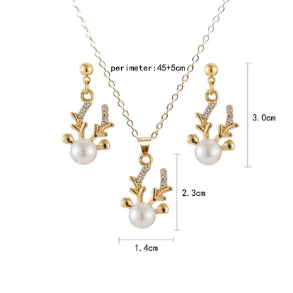 Ig Style Sweet Antlers Alloy Plating Inlay Artificial Pearls Gold Plated Silver Plated Women's Earrings Necklace