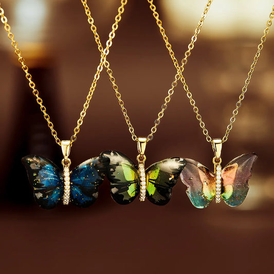 IG Style Sweet Butterfly 304 Stainless Steel Plastic Copper Inlay Women'S Pendant Necklace