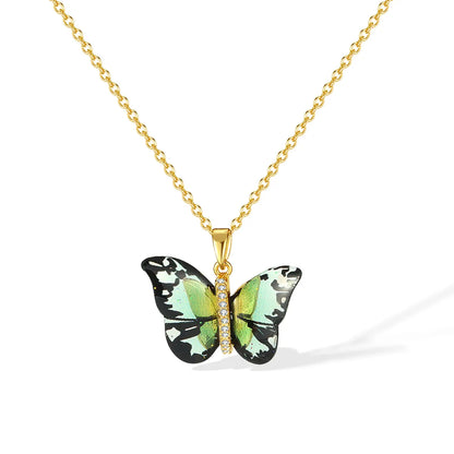 IG Style Sweet Butterfly 304 Stainless Steel Plastic Copper Inlay Women'S Pendant Necklace