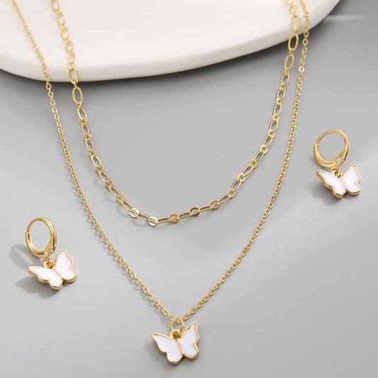 Ig Style Sweet Butterfly Alloy Enamel Plating Gold Plated Women'S Jewelry Set