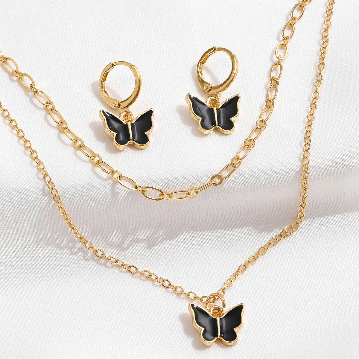 Ig Style Sweet Butterfly Alloy Enamel Plating Gold Plated Women'S Jewelry Set