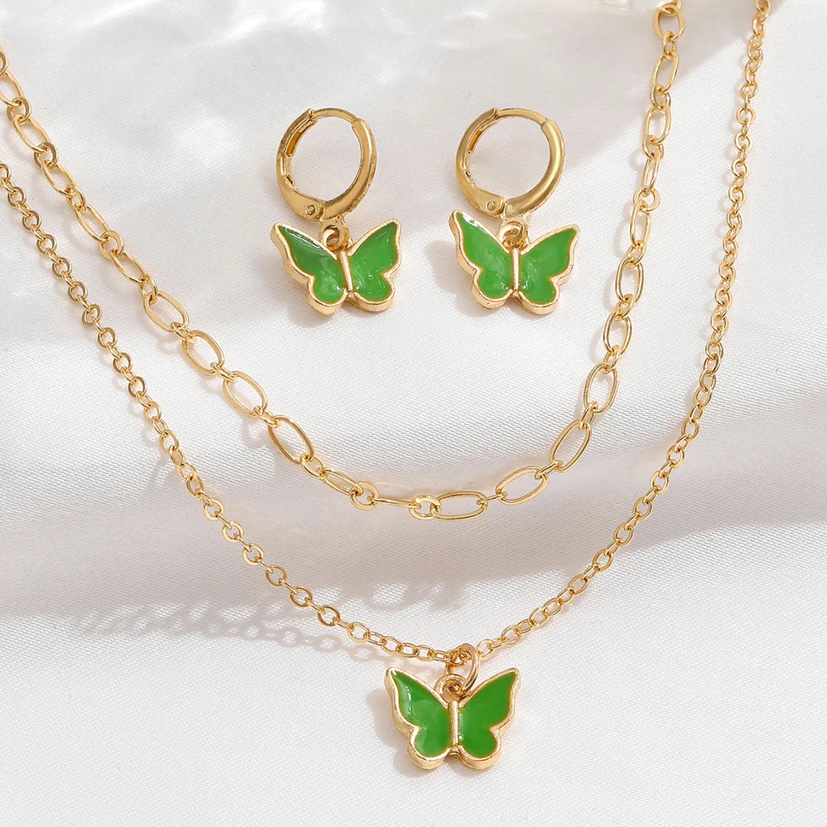 Ig Style Sweet Butterfly Alloy Enamel Plating Gold Plated Women'S Jewelry Set