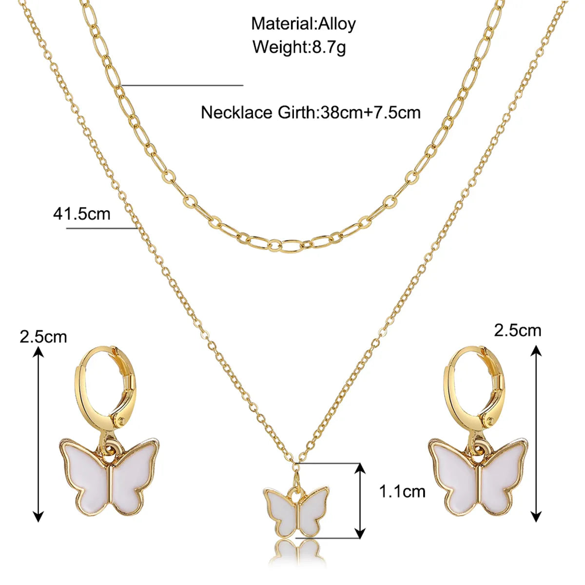 Ig Style Sweet Butterfly Alloy Enamel Plating Gold Plated Women'S Jewelry Set