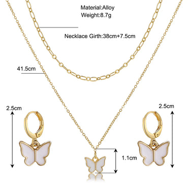 Ig Style Sweet Butterfly Alloy Enamel Plating Gold Plated Women'S Jewelry Set