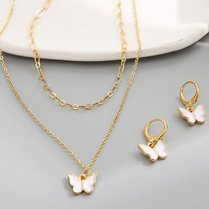 Ig Style Sweet Butterfly Alloy Enamel Plating Gold Plated Women'S Jewelry Set