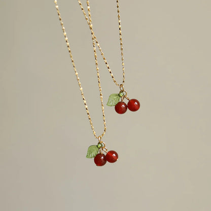 Ig Style Sweet Cherry Titanium Steel Plating 18k Gold Plated Pendant Necklace