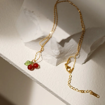 Ig Style Sweet Cherry Titanium Steel Plating 18k Gold Plated Pendant Necklace