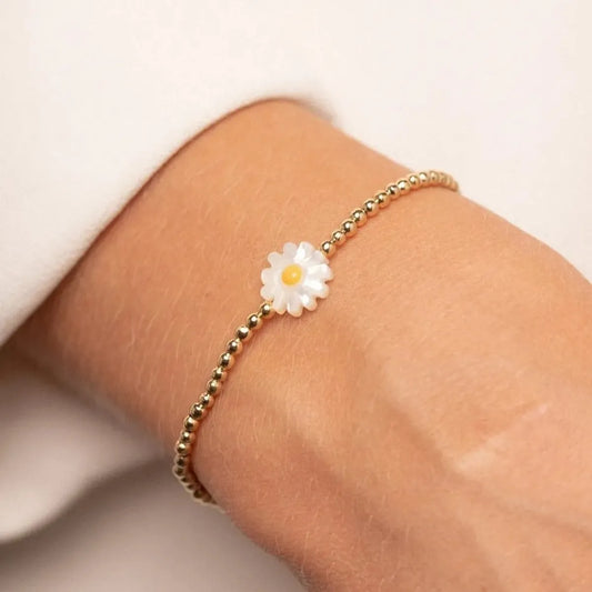 Ig Style Sweet Daisy Shell Copper Beaded Knitting Plating 18k Gold Plated Women'S Bracelets