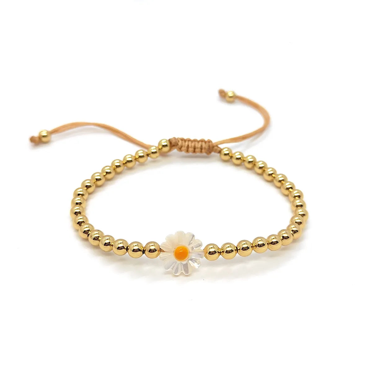 Ig Style Sweet Daisy Shell Copper Beaded Knitting Plating 18k Gold Plated Women'S Bracelets