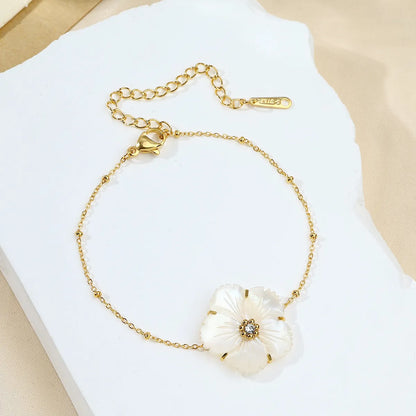 IG Style Sweet Flower 304 Stainless Steel 18K Gold Plated Shell Zircon Bracelets In Bulk