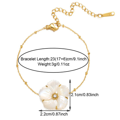 IG Style Sweet Flower 304 Stainless Steel 18K Gold Plated Shell Zircon Bracelets In Bulk