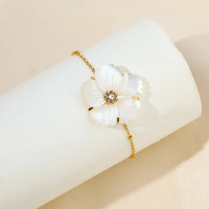 IG Style Sweet Flower 304 Stainless Steel 18K Gold Plated Shell Zircon Bracelets In Bulk