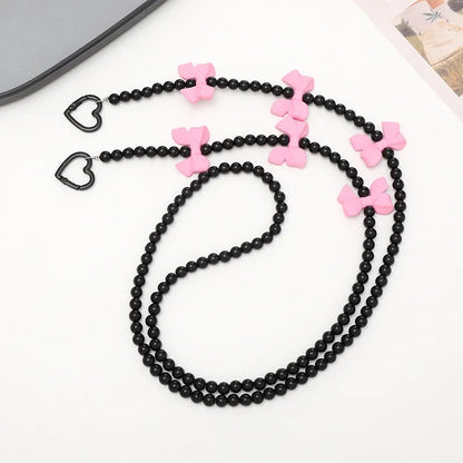 IG Style Sweet Heart Shape Bow Knot Arylic Beaded Plating Mobile Phone Chain