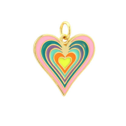 Ig Style Sweet Heart Shape Copper Enamel Plating 18k Gold Plated Jewelry Accessories