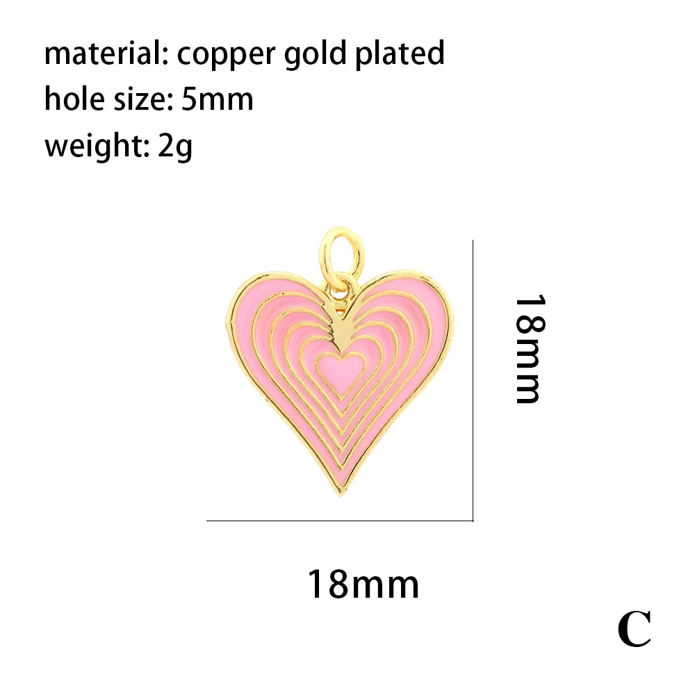 Ig Style Sweet Heart Shape Copper Enamel Plating 18k Gold Plated Jewelry Accessories