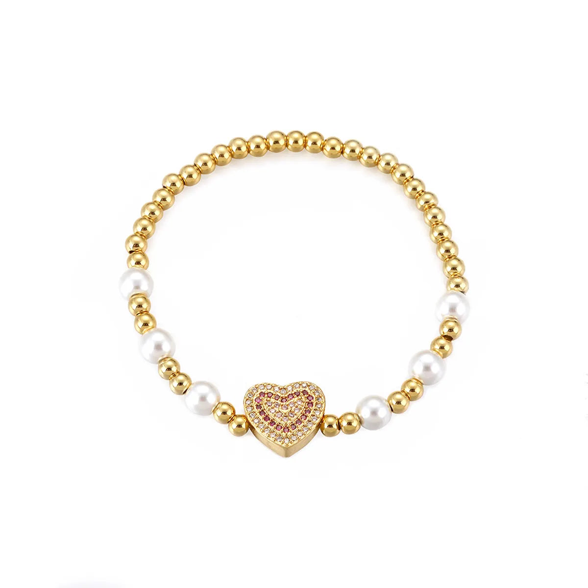 Ig Style Sweet Heart Shape Copper Pearl Plating Inlay Zircon 18k Gold Plated Bracelets