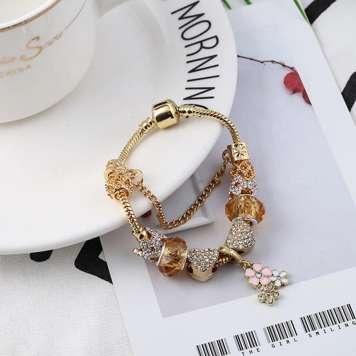 Ig Style Sweet Heart Shape Flower Butterfly Alloy Plating Inlay Artificial Crystal Rhinestones Women'S Bracelets