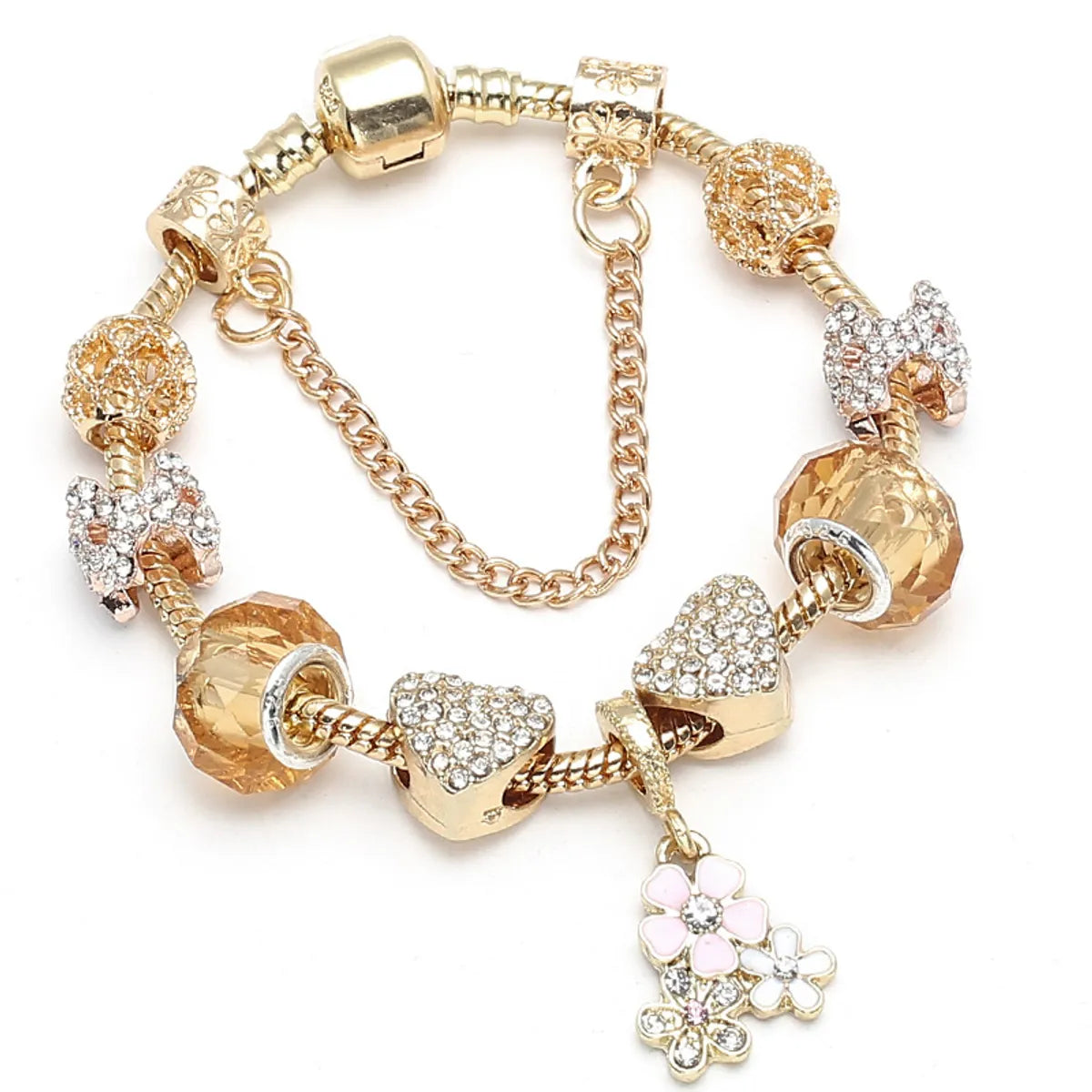 Ig Style Sweet Heart Shape Flower Butterfly Alloy Plating Inlay Artificial Crystal Rhinestones Women'S Bracelets