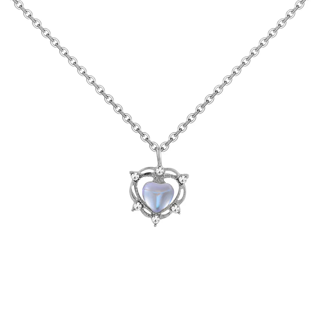 IG Style Sweet Heart Shape Moonstone Rhinestones Alloy Wholesale Pendant Necklace