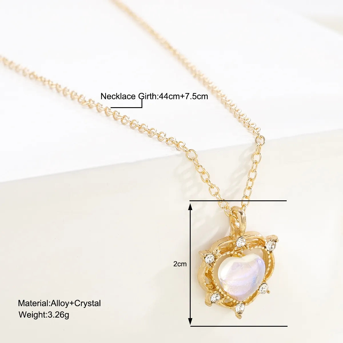 IG Style Sweet Heart Shape Moonstone Rhinestones Alloy Wholesale Pendant Necklace