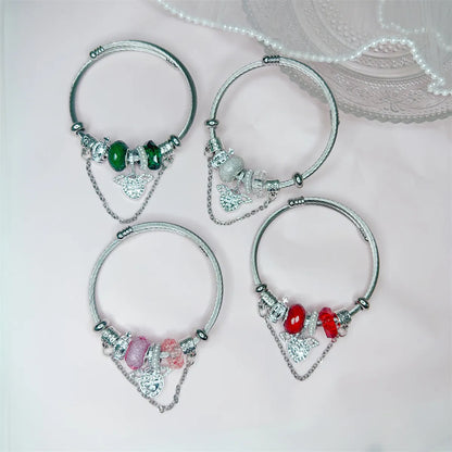 Ig Style Sweet Heart Shape Stainless Steel Alloy Resin Beaded Plating Inlay Rhinestones Bangle