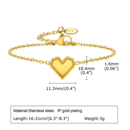 Ig Style Sweet Heart Shape Stainless Steel Plating 18k Gold Plated Bracelets