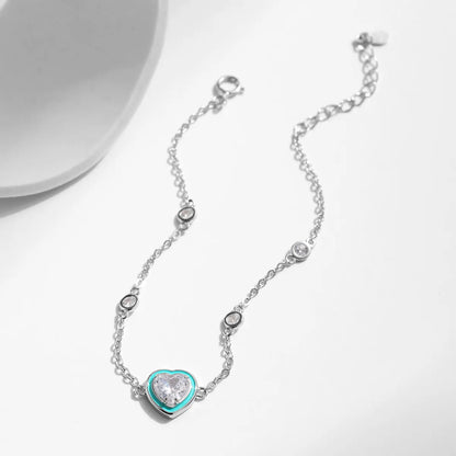 Ig Style Sweet Heart Shape Sterling Silver Epoxy Plating Inlay Zircon Rhodium Plated Bracelets