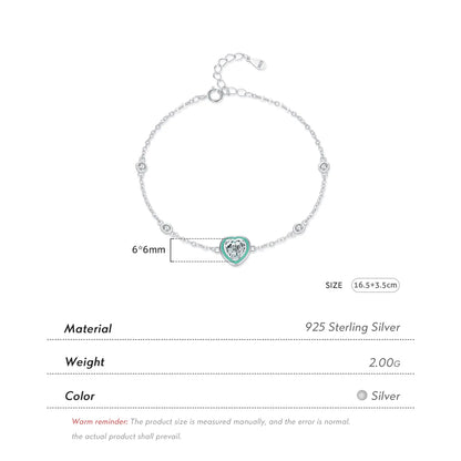 Ig Style Sweet Heart Shape Sterling Silver Epoxy Plating Inlay Zircon Rhodium Plated Bracelets