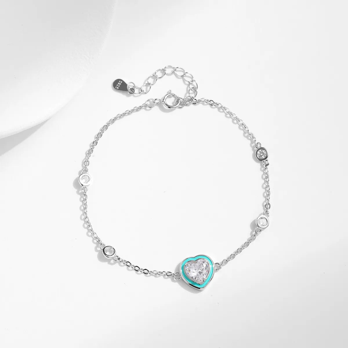 Ig Style Sweet Heart Shape Sterling Silver Epoxy Plating Inlay Zircon Rhodium Plated Bracelets