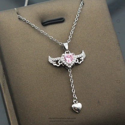 Ig Style Sweet Heart Shape Wings Titanium Steel Copper Plating Inlay Zircon Pendant Necklace