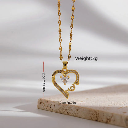 Ig Style Sweet Love Heart Shape Copper Plating Inlay Zircon 18k Gold Plated Pendant Necklace