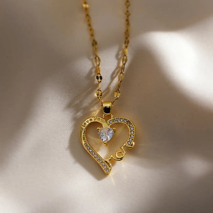 Ig Style Sweet Love Heart Shape Copper Plating Inlay Zircon 18k Gold Plated Pendant Necklace