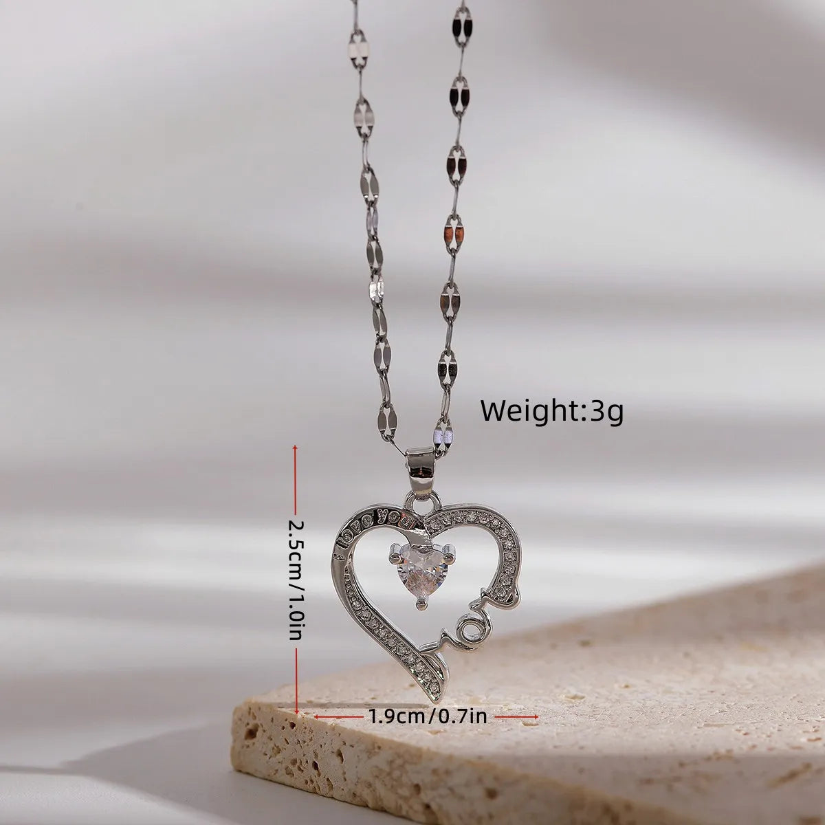 Ig Style Sweet Love Heart Shape Copper Plating Inlay Zircon 18k Gold Plated Pendant Necklace