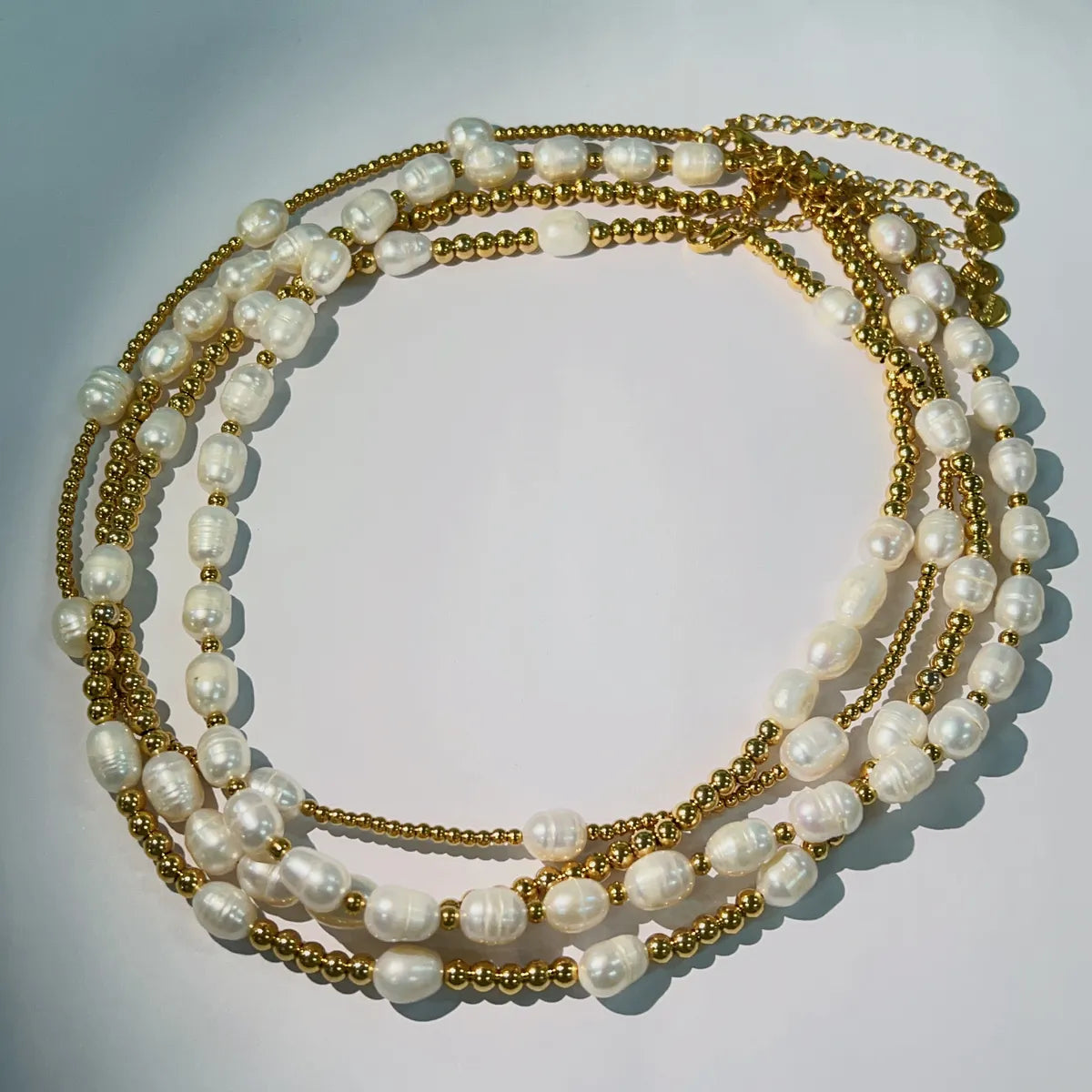 Ig Style Sweet Oval Stainless Steel Freshwater Pearl Beaded Handmade 18k Gold Plated Necklace