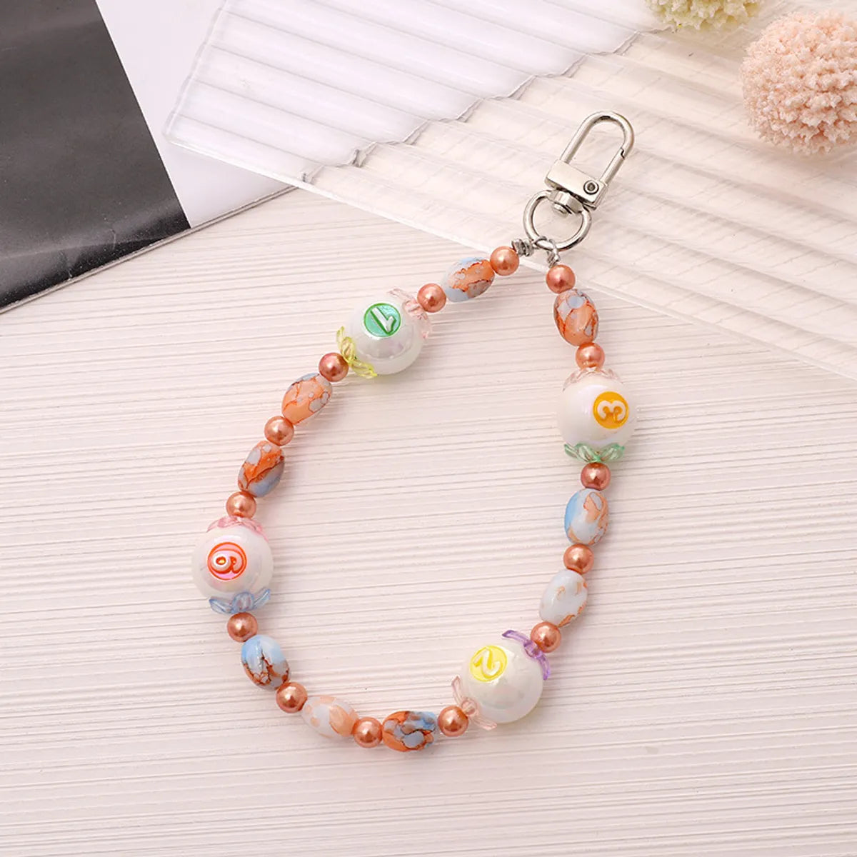 IG Style Sweet Round Number Beaded Beaded Bag Pendant Mobile Phone Chain Keychain