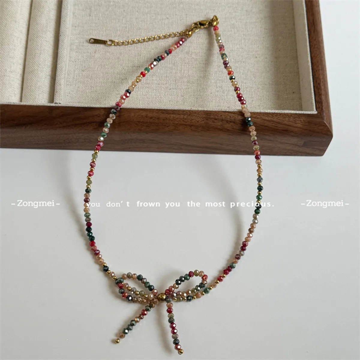 IG Style Sweet Shiny Bow Knot Crystal Titanium Steel Necklace In Bulk