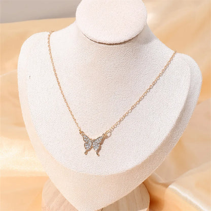 IG Style Sweet Shiny Butterfly Rhinestones Alloy Iron Wholesale Necklace