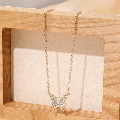 IG Style Sweet Shiny Butterfly Rhinestones Alloy Iron Wholesale Necklace