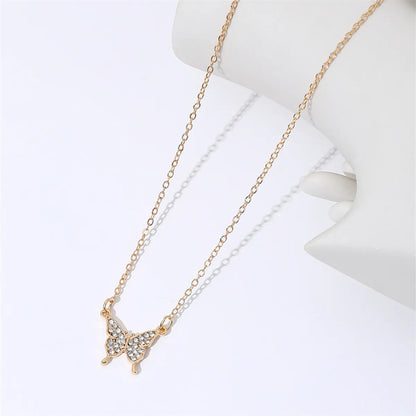 IG Style Sweet Shiny Butterfly Rhinestones Alloy Iron Wholesale Necklace